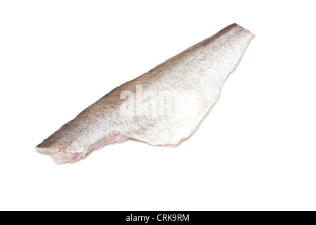 Pollock (Pollachius pollachius) filetto di pesce isolato su un bianco di sfondo per studio. Foto Stock