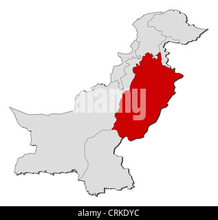 Mappa politica del Pakistan con le diverse province dove il Punjab è evidenziata. Foto Stock