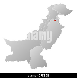 Mappa politica del Pakistan con le diverse province dove Islamabad è evidenziata. Foto Stock