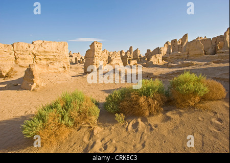 Una vista di una sezione della città antica di Jiaohe, situato a circa 10km a ovest della città di Turpan in Cina. Foto Stock