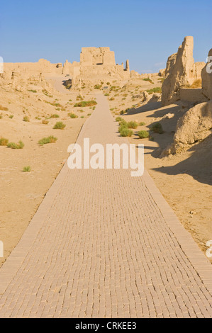 Una vista di una sezione della città antica di Jiaohe, situato a circa 10km a ovest della città di Turpan in Cina. Foto Stock