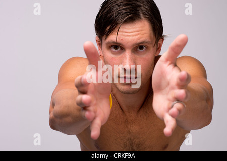 Nuotatore Eric Shanteau presso il Team USA Media Summit a Dallas, TX in anticipo delle Olimpiadi di Londra 2012. Foto Stock