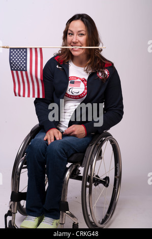 Il Paralympic giocatore di basket Alana Nichols presso il Team USA Media Summit a Dallas, TX in anticipo delle Olimpiadi di Londra 2012. Foto Stock