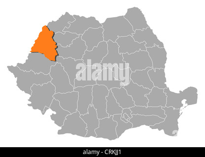 Mappa politica della Romania con le varie contee in cui Bihor è evidenziata. Foto Stock