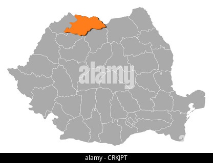 Mappa politica della Romania con le varie contee in cui Maramures è evidenziata. Foto Stock