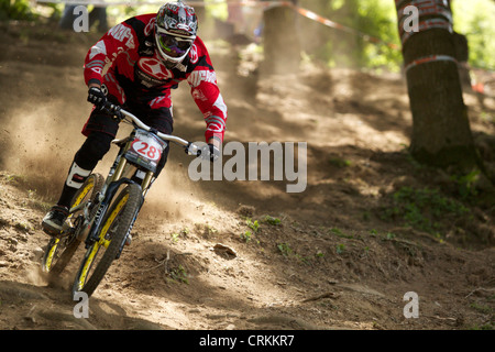 Un cavaliere ripping scende in pista a Llangollen Foto Stock