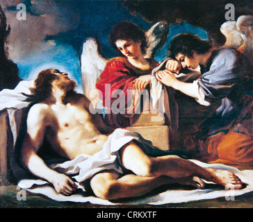 Il Guercino - il Cristo Morto pianto dai due angeli (1617-18) Foto Stock