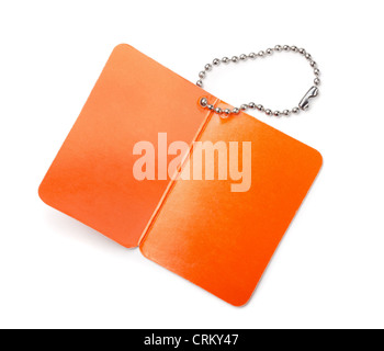 Vuoto di carta arancione tag isolato su bianco Foto Stock