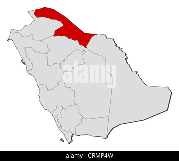 Mappa Politico di Arabia Saudita con le diverse province dove i confini del Nord provincia è evidenziata. Foto Stock