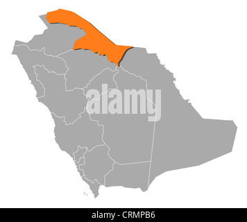 Mappa Politico di Arabia Saudita con le diverse province dove i confini del Nord provincia è evidenziata. Foto Stock