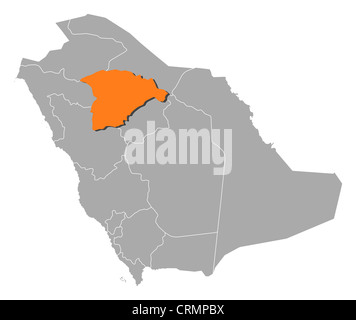 Mappa Politico di Arabia Saudita con le diverse province dove Ha'il è evidenziata. Foto Stock