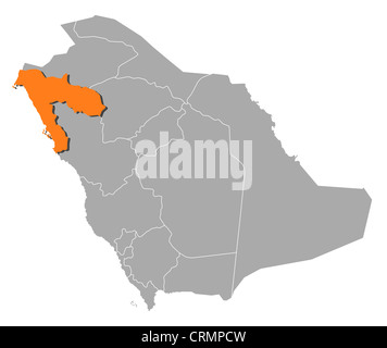 Mappa Politico di Arabia Saudita con le diverse province dove Tabuk è evidenziata. Foto Stock