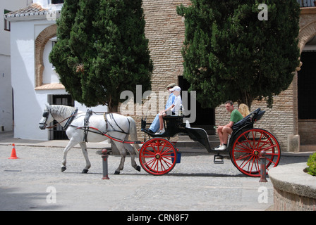 Carro trainato da cavalli di fronte a Santa Maria la Mayor chiesa, Ronda, Andalusia, Europa occidentale. Foto Stock