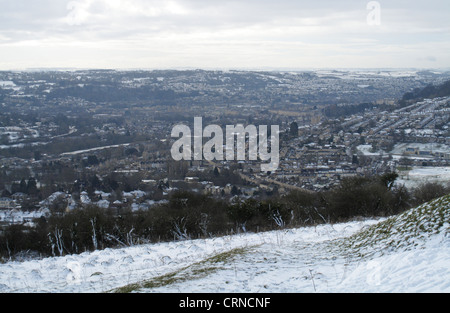 Neve invernale di bagno e nord-est Somerset presi da Solsbury Hill England Regno Unito Foto Stock