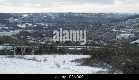 Neve invernale di bagno e nord-est Somerset presi da Solsbury Hill England Regno Unito Foto Stock