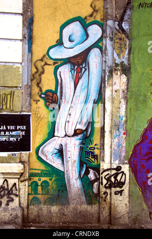 Arte di strada nel quartiere Lapa di Rio de Janeiro in Brasile. Foto Stock