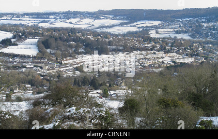 Neve invernale di bagno e nord-est Somerset Batheaston presi da Solsbury Hill England Regno Unito Foto Stock