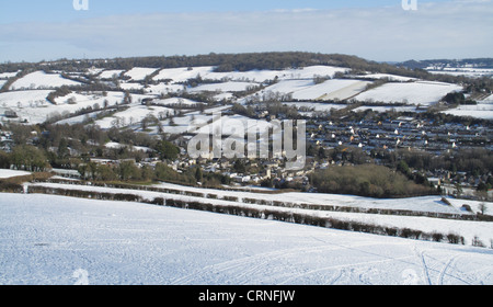 Neve invernale di bagno e nord-est Somerset Batheaston presi da Solsbury Hill England Regno Unito Foto Stock