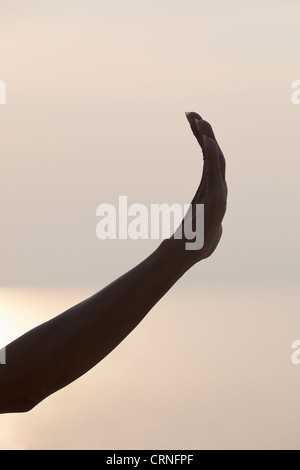 Dettaglio di una mano femmina formando un Mudra gesto utilizzato nella pratica dello yoga e meditazione Foto Stock