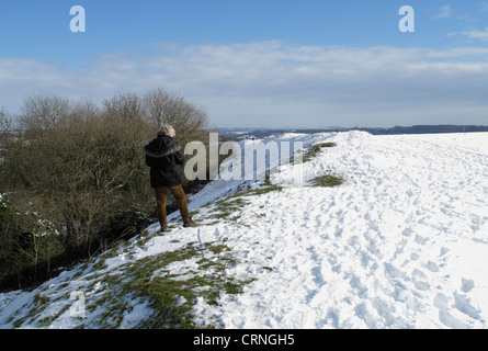 Neve invernale di bagno e nord-est Somerset presi da Solsbury Hill England Regno Unito Foto Stock