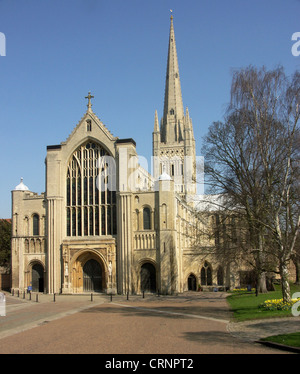 La magnifica cattedrale di Norwich vanta la seconda guglia più alta in Inghilterra. Foto Stock