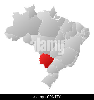 Mappa politica del Brasile con i vari Stati in cui il Mato Grosso do Sul è evidenziata. Foto Stock