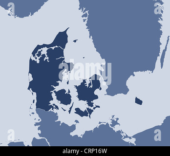 Mappa Politico di Danmark con le varie regioni. Foto Stock