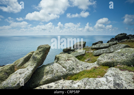 Testa Gwennap vicino a Porthgwarra, costa sud di West Cornwall, Inghilterra. Foto Stock