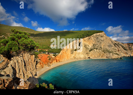 Famosa in tutto il mondo Porto Katsiki beach ("fuori stagione'), Lefkada (o 'Lefkas') isola, mare Ionio, Eptanisa ('Sanche Isole "), Grecia Foto Stock