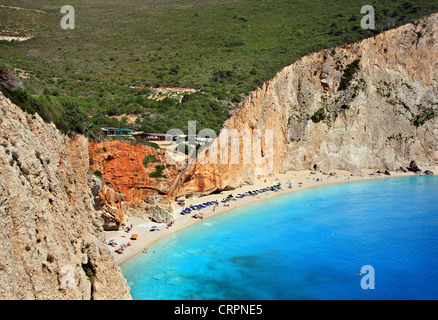 Famosa in tutto il mondo Porto Katsiki beach, Lefkada (o 'Lefkas') isola, mare Ionio, Eptanisa ('Sanche Isole "), Grecia Foto Stock