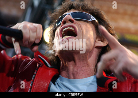 Mick Jagger durante un Rolling Stones in concerto a Berlino Foto Stock