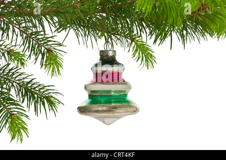 Vintage appeso ad albero di Natale ornamento isolato su bianco. Foto Stock
