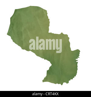 Vecchia carta verde mappa del Paraguay isolati su sfondo bianco Foto Stock