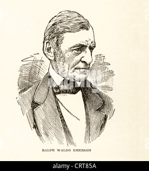 Vintage incisione di Ralph Waldo Emerson (25 maggio 1803 - 27 Aprile 1882), saggista americano, docente e poeta. Foto Stock