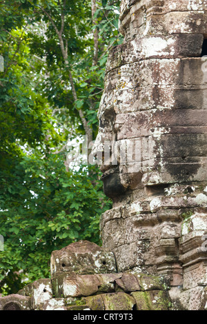 Faccia sulla torre di Porta a Ta Som, Tempio di Angkor, Sito Patrimonio Mondiale dell'UNESCO, Siem Reap, Cambogia. Asia Foto Stock