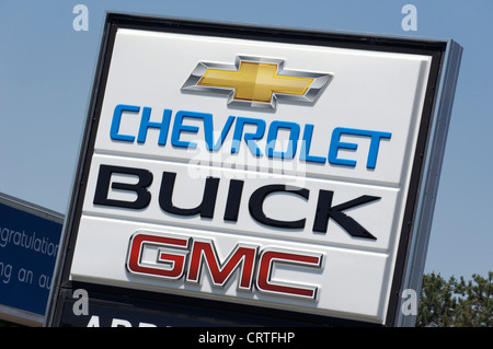 Cheverolet, Buick, GMC segno esterno concessionaria auto. Foto Stock