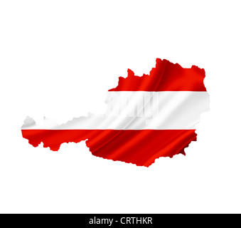 Mappa di Austria con sventola bandiera isolato su bianco Foto Stock