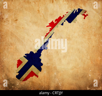 Vintage map di Norvegia sulla carta grunge Foto Stock