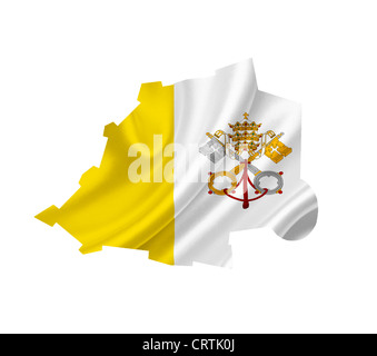 Mappa di Città del Vaticano con sventola bandiera isolato su bianco Foto Stock
