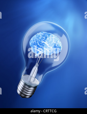 Cervello in una lampadina - idea concept Foto Stock