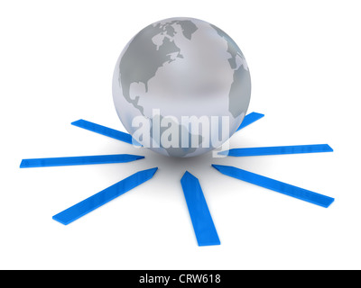 Globo su sfondo bianco. Immagine 3D rappresentata Foto Stock