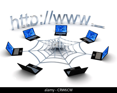 Web concept su sfondo bianco. Immagine 3D rappresentata Foto Stock