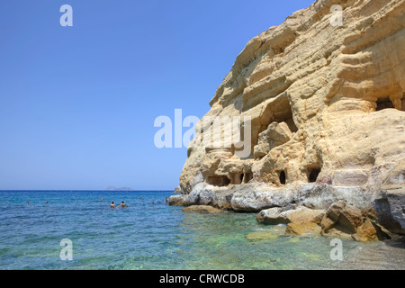 Grotte di Matala, Pitsidia, Creta, Grecia Foto Stock