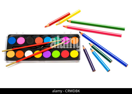 Le vernici e le matite di colore Foto Stock