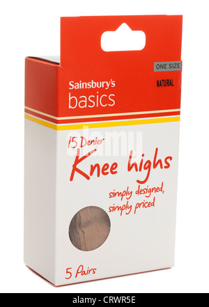 Confezione di cinque coppie di Sainsburys nozioni di base di una dimensione di 15 denari alti ginocchio calze di nylon Foto Stock