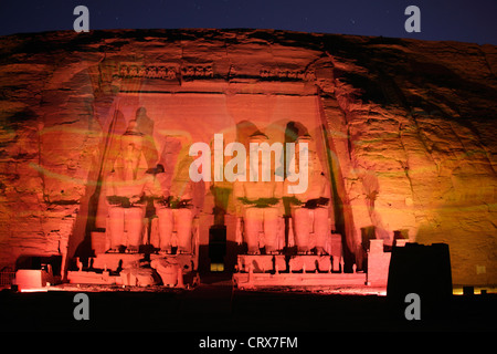 Spettacolo di Suoni e Luci ad Abu Simbel templi di Abu Simbel Egitto Foto Stock