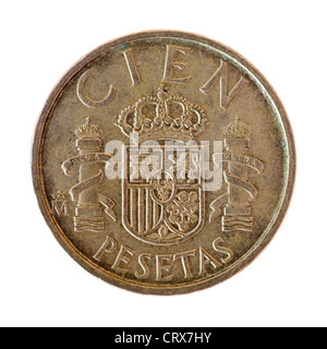 Vecchio Pesetas spagnole coin Foto Stock