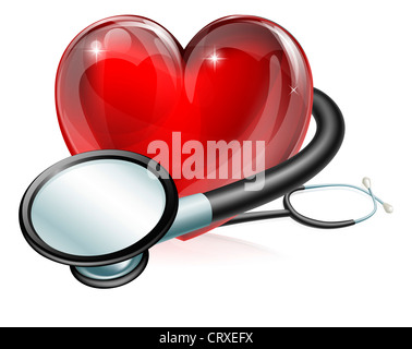 Concetto medico illustrazione di a forma di cuore e simbolo di uno stetoscopio Foto Stock