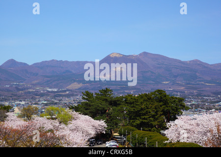 Mt. Akagi e ciliegio in GUNMA, Giappone Foto Stock