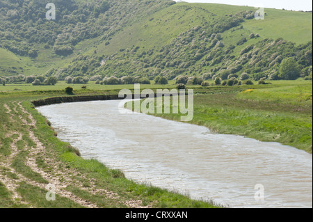 Meandri del Fiume Cuckmere al di sotto del fino e oltre, East Sussex, Regno Unito Foto Stock